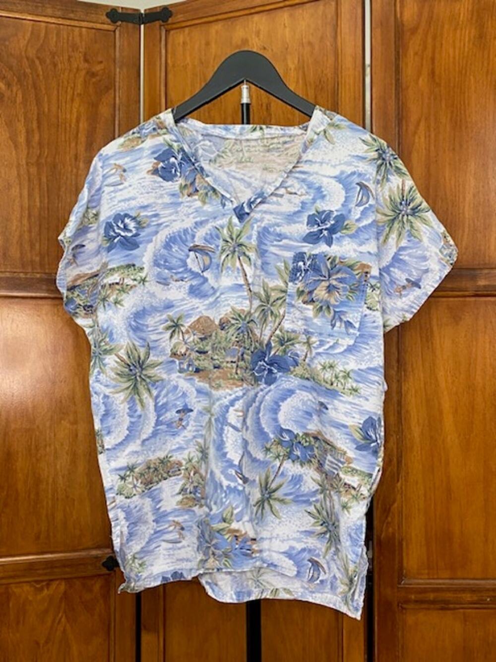 Tropical Hawaiian Scrub Top Handmade Palm Tree Print No Tag
